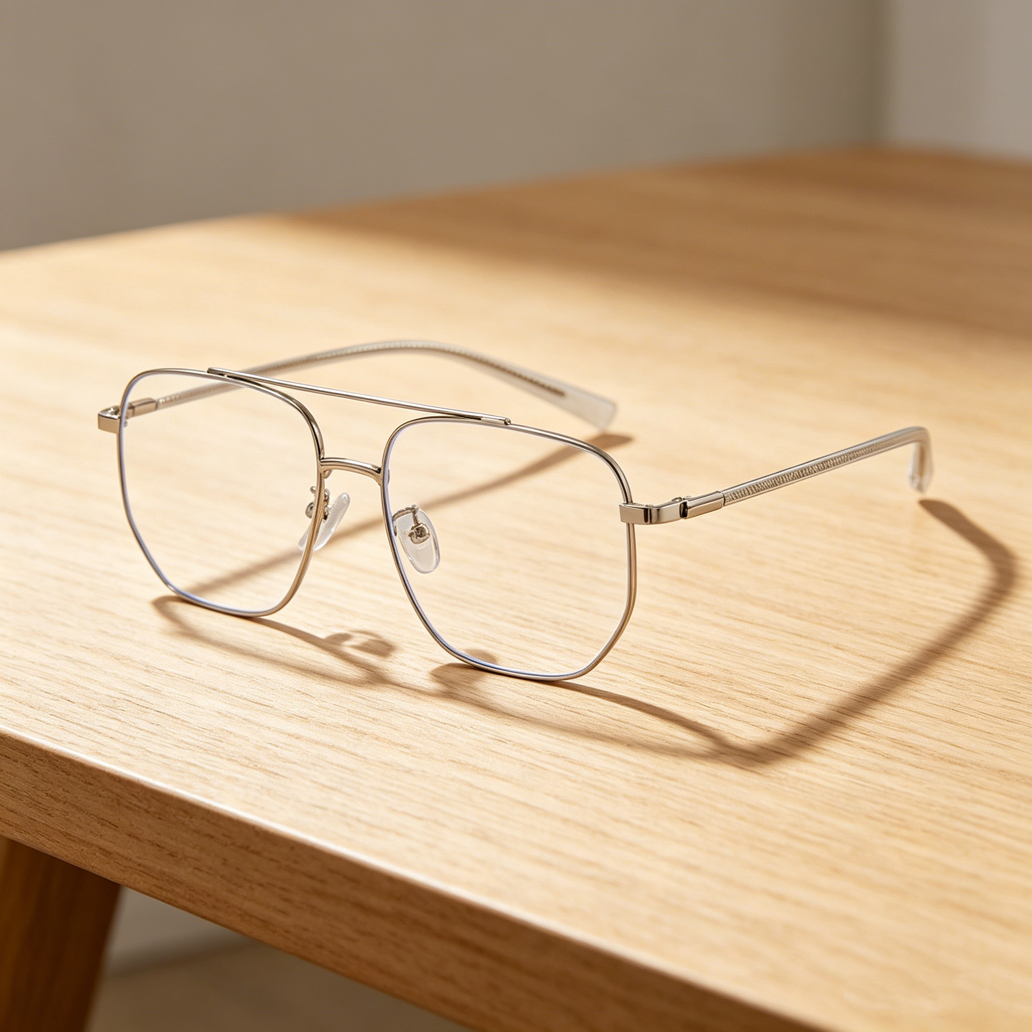 Women's Double-Bridge Blue Light Blocking Glasses with Large Metal Frames (Plain Lenses) / Men's Prescription Glasses Frames