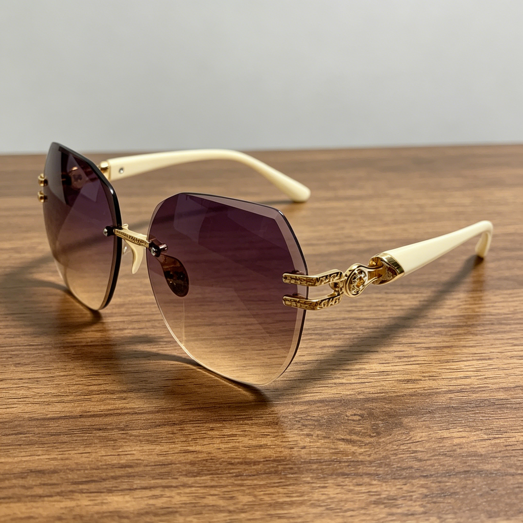 Rimless Sunglasses for Women: Large-Frame Round-Face Sunglasses with UV Protection