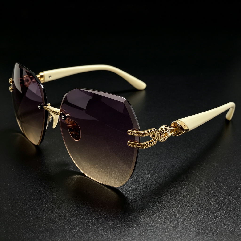 Rimless Sunglasses for Women: Large-Frame Round-Face Sunglasses with UV Protection