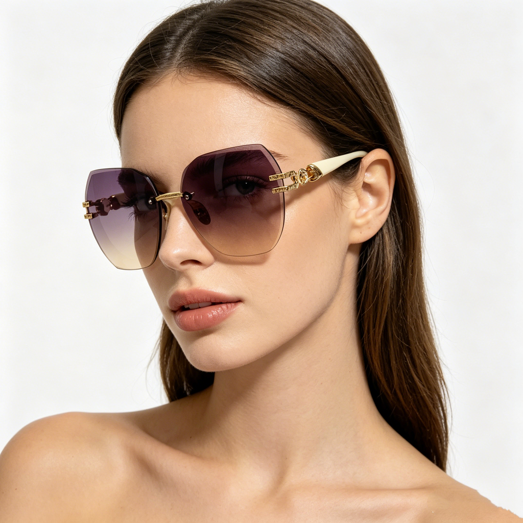 Rimless Sunglasses for Women: Large-Frame Round-Face Sunglasses with UV Protection