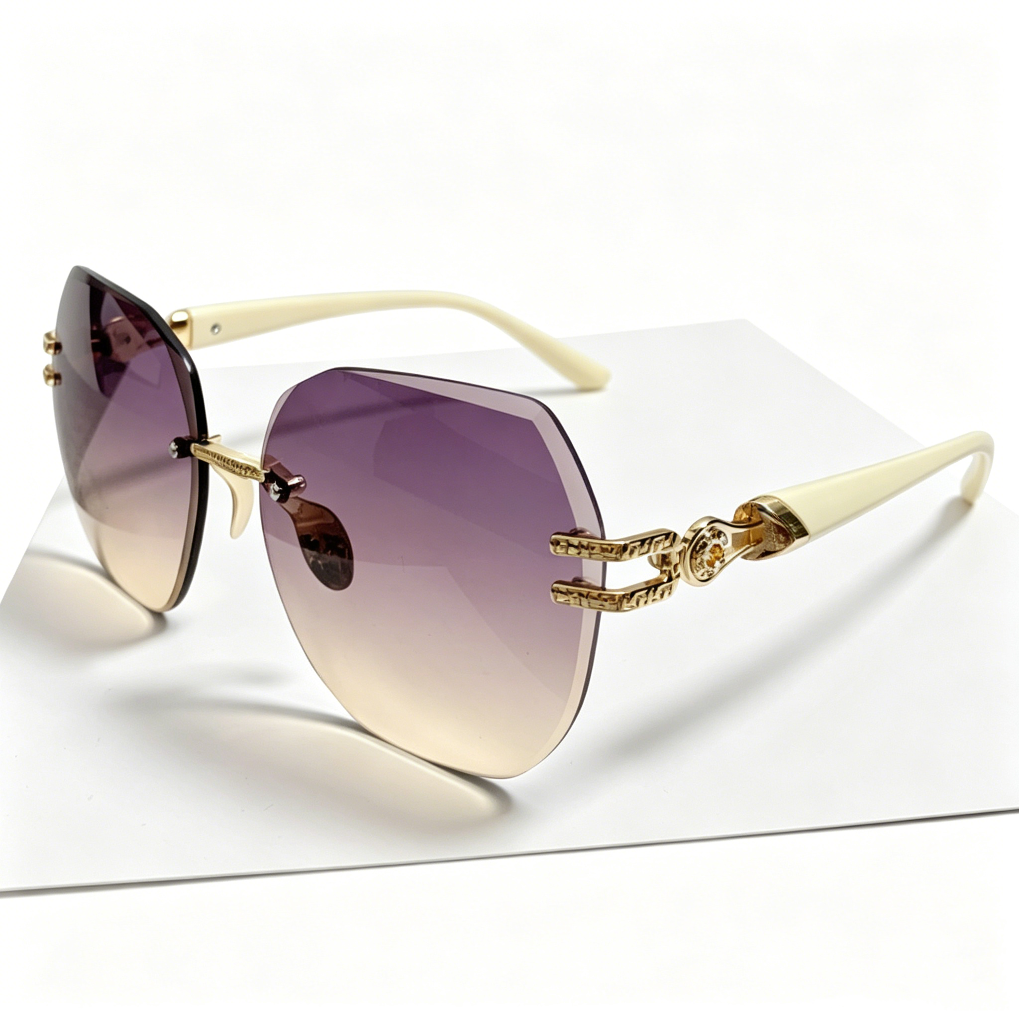 Rimless Sunglasses for Women: Large-Frame Round-Face Sunglasses with UV Protection