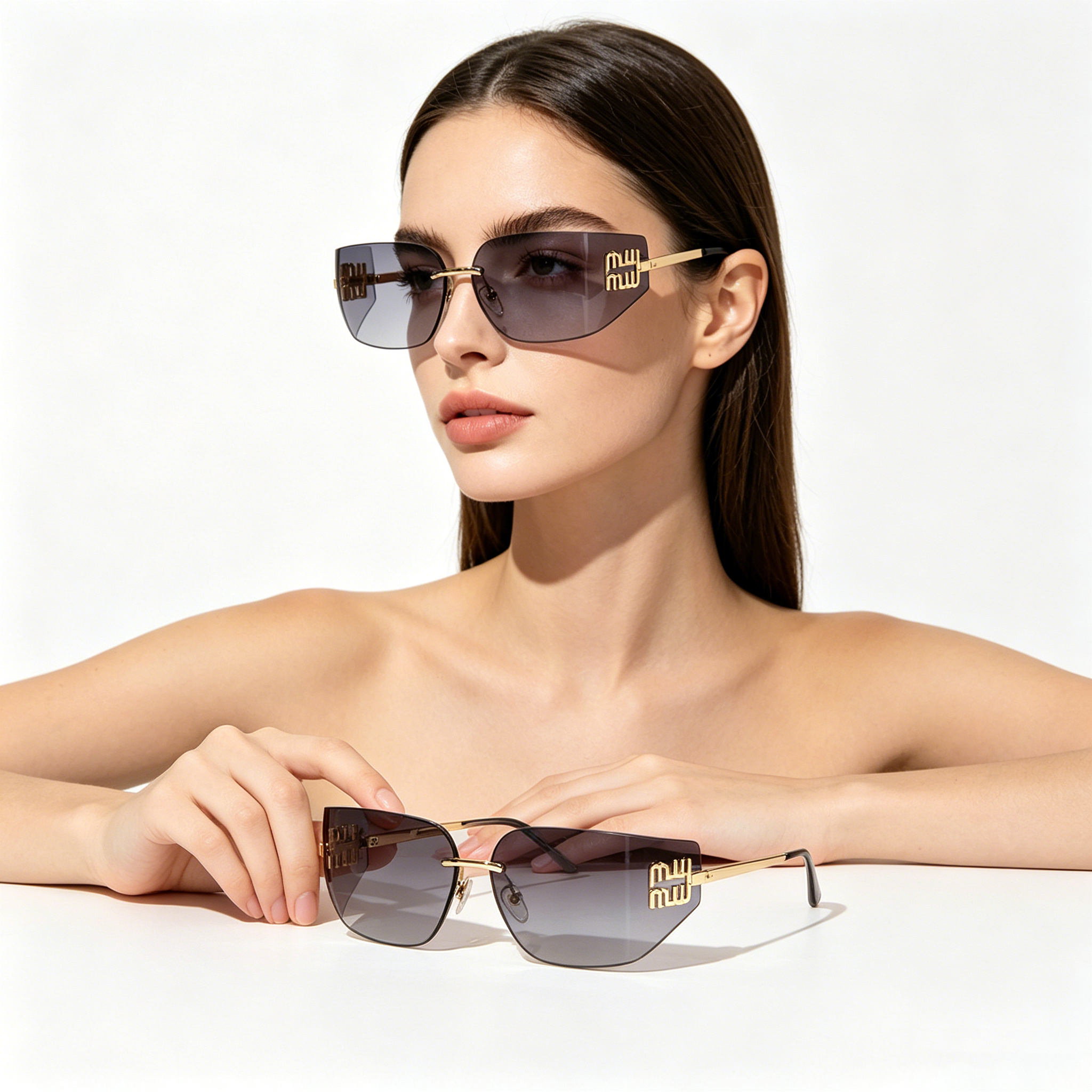 Women's Metal Frameless Sunglasses: Slim-Frame, Fashionable, Unique, Retro, and Trendy