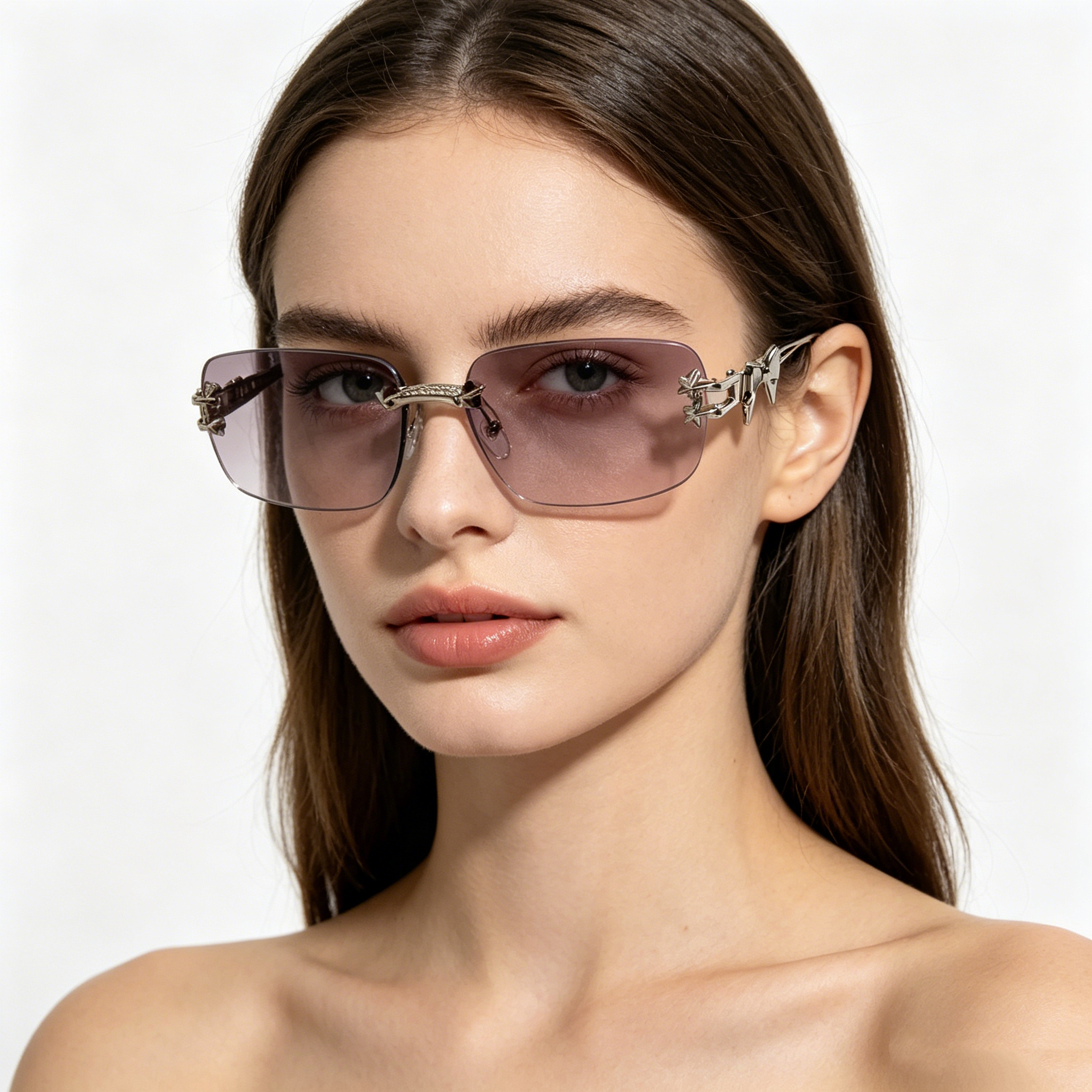 Frameless Square Bow-Shaped Sunglasses for Women: Star-Patterned Sunglasses