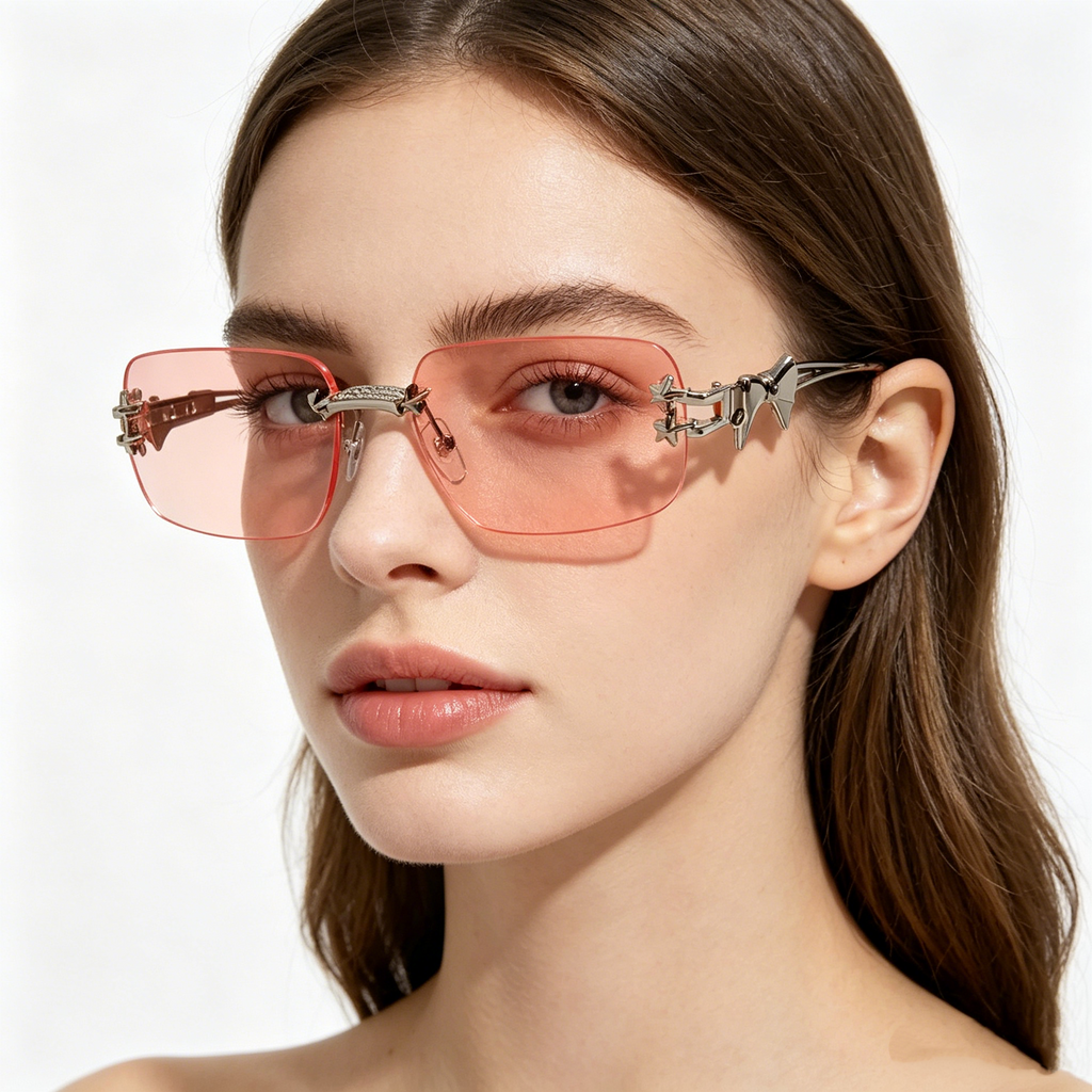 Frameless Square Bow-Shaped Sunglasses for Women: Star-Patterned Sunglasses