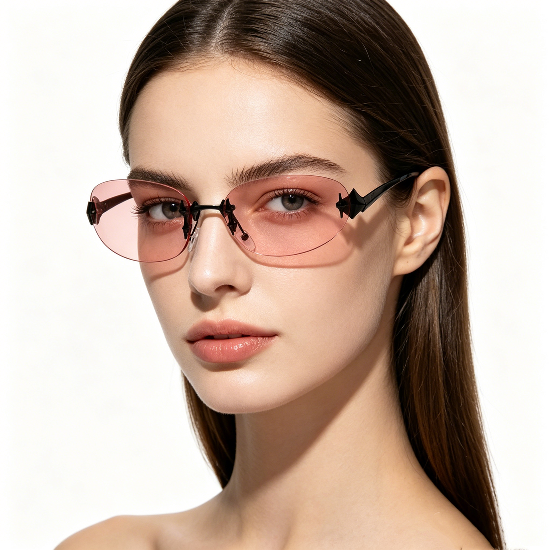 Women's Star-Patterned Oval Cat-Eye Frameless Sunglasses