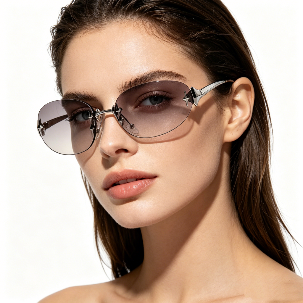 Women's Star-Patterned Oval Cat-Eye Frameless Sunglasses