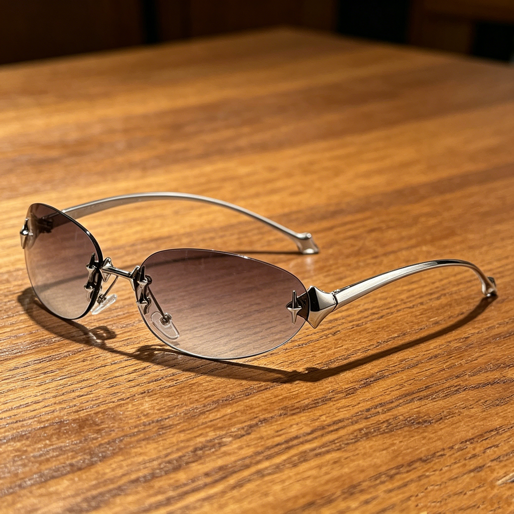 Women's Star-Patterned Oval Cat-Eye Frameless Sunglasses