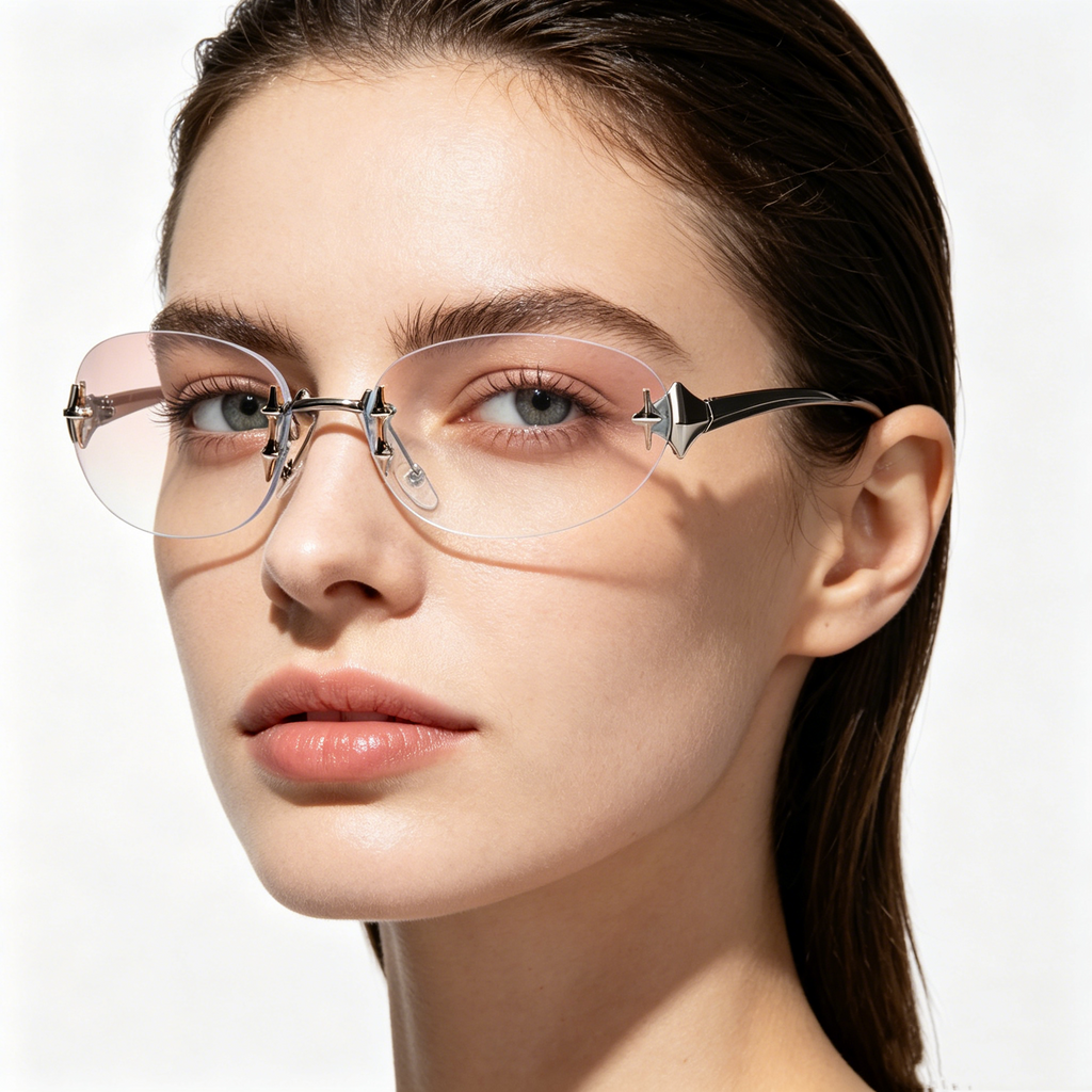 Women's Star-Patterned Oval Cat-Eye Frameless Sunglasses