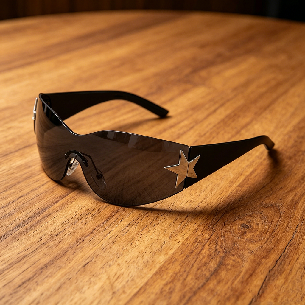 Unisex One-Piece Pilot Sunglasses with Star-Shaped Lenses