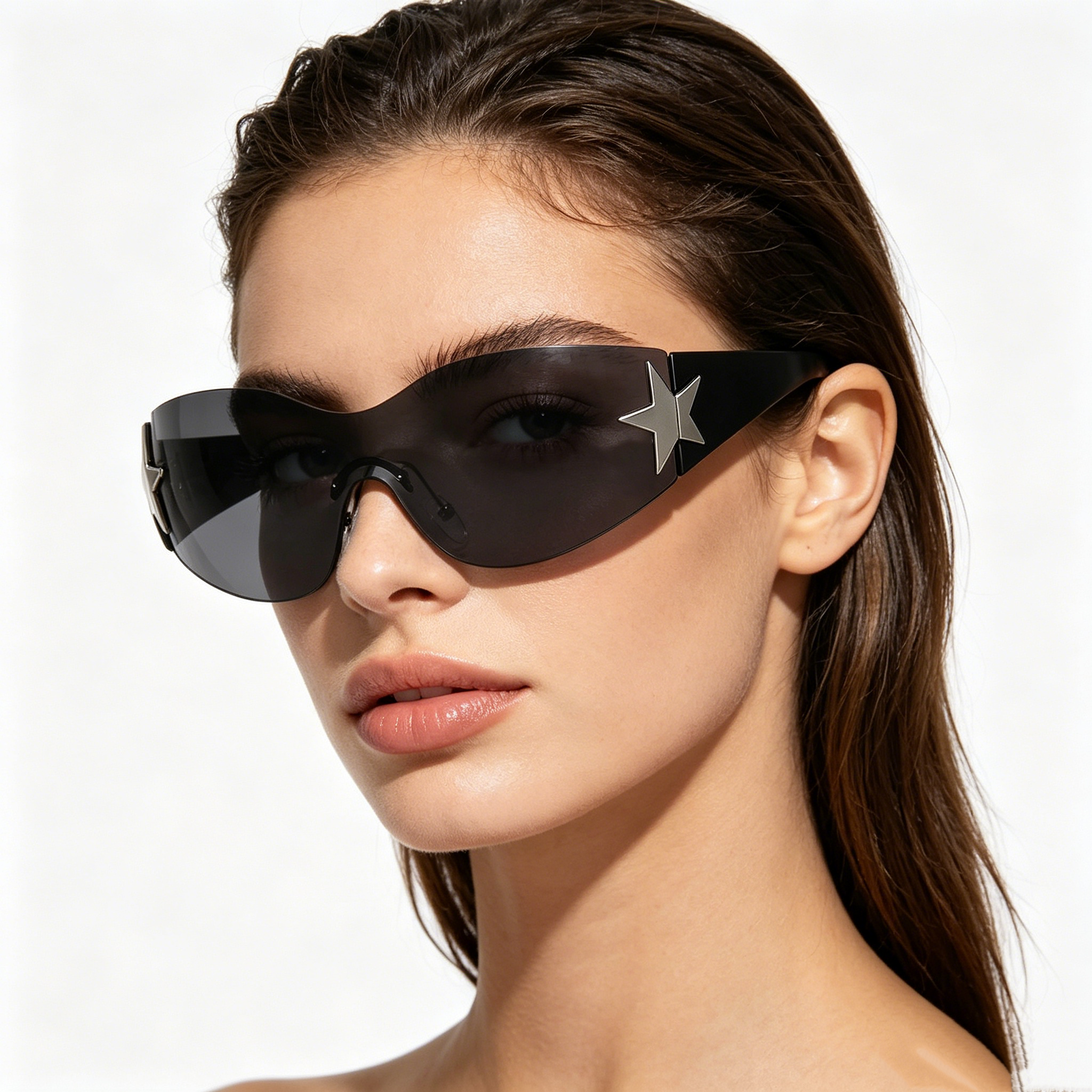 Unisex One-Piece Pilot Sunglasses with Star-Shaped Lenses