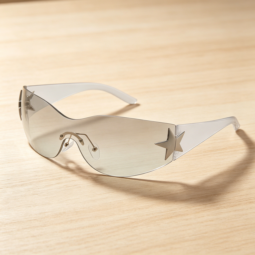 Unisex One-Piece Pilot Sunglasses with Star-Shaped Lenses