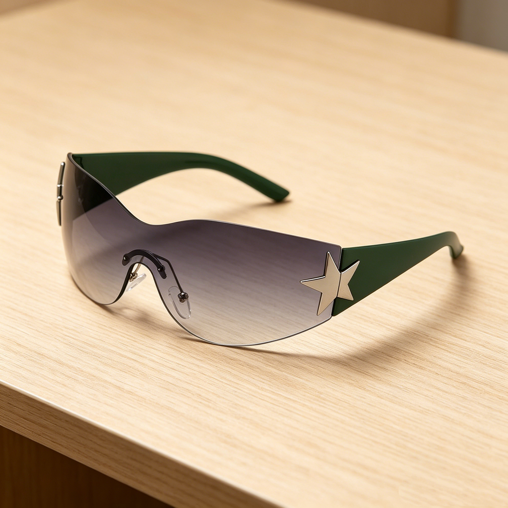 Unisex One-Piece Pilot Sunglasses with Star-Shaped Lenses