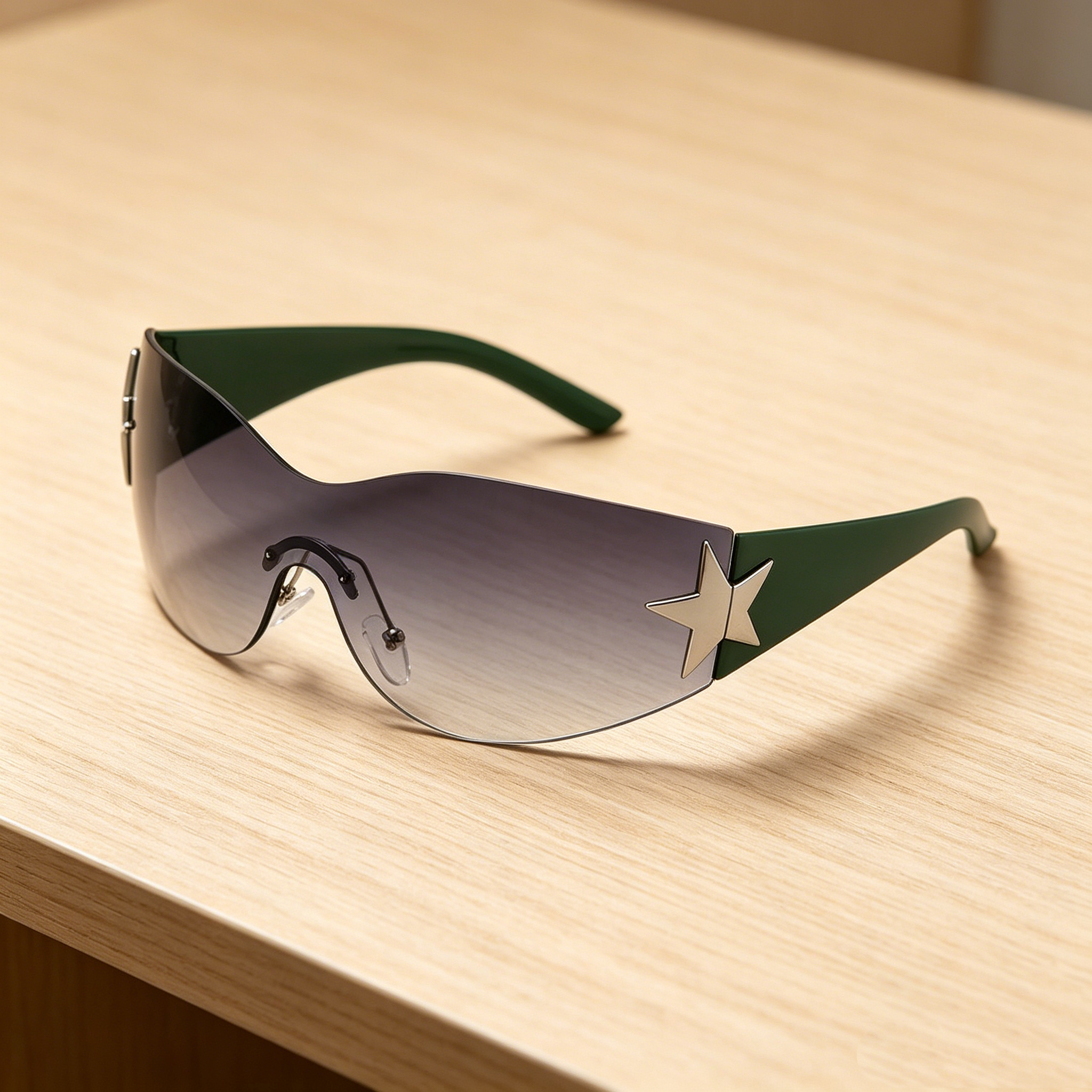 Unisex One-Piece Pilot Sunglasses with Star-Shaped Lenses