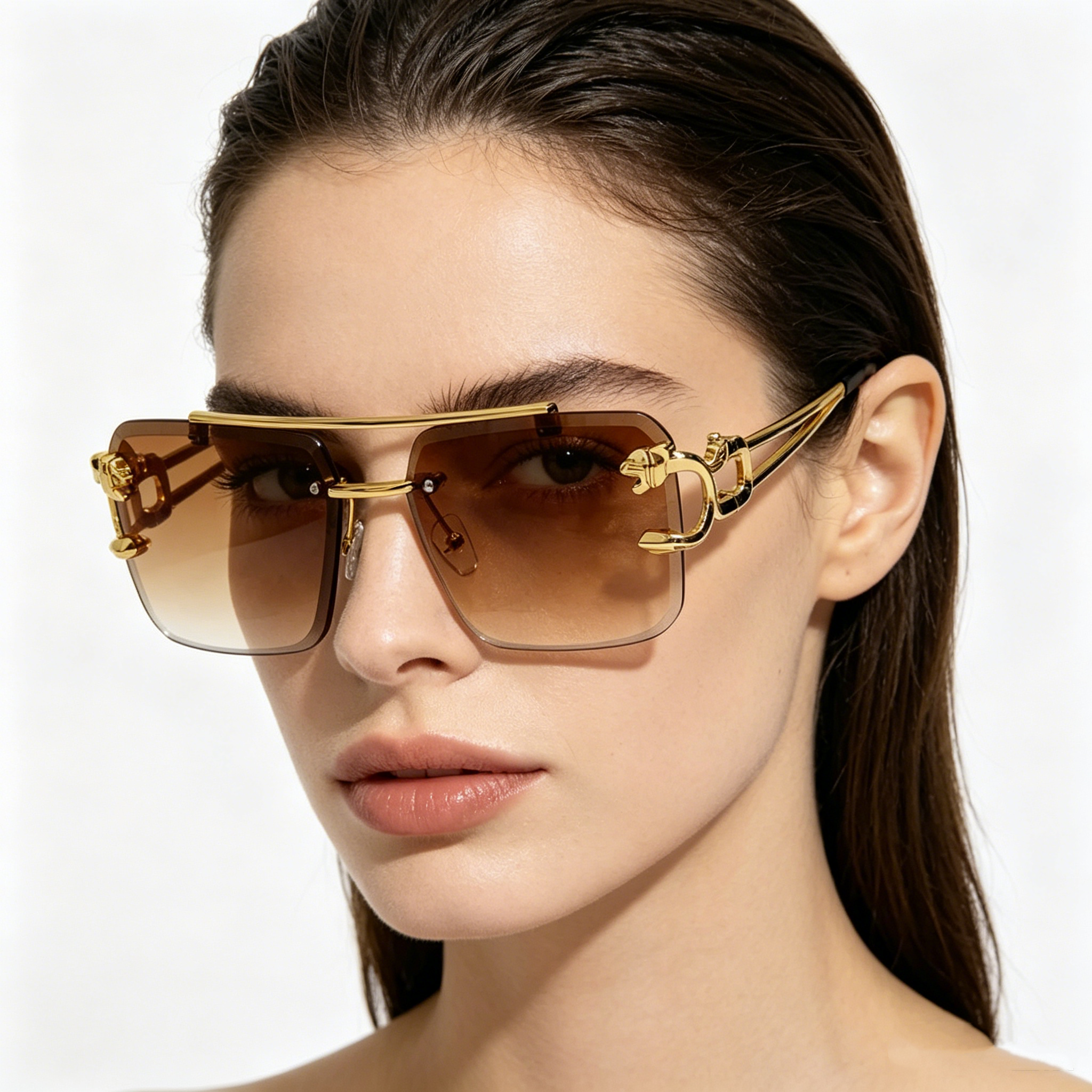 Double-Bridge Edge-Cut Cheetah Sunglasses: Stylish Sunglasses for Men and Women