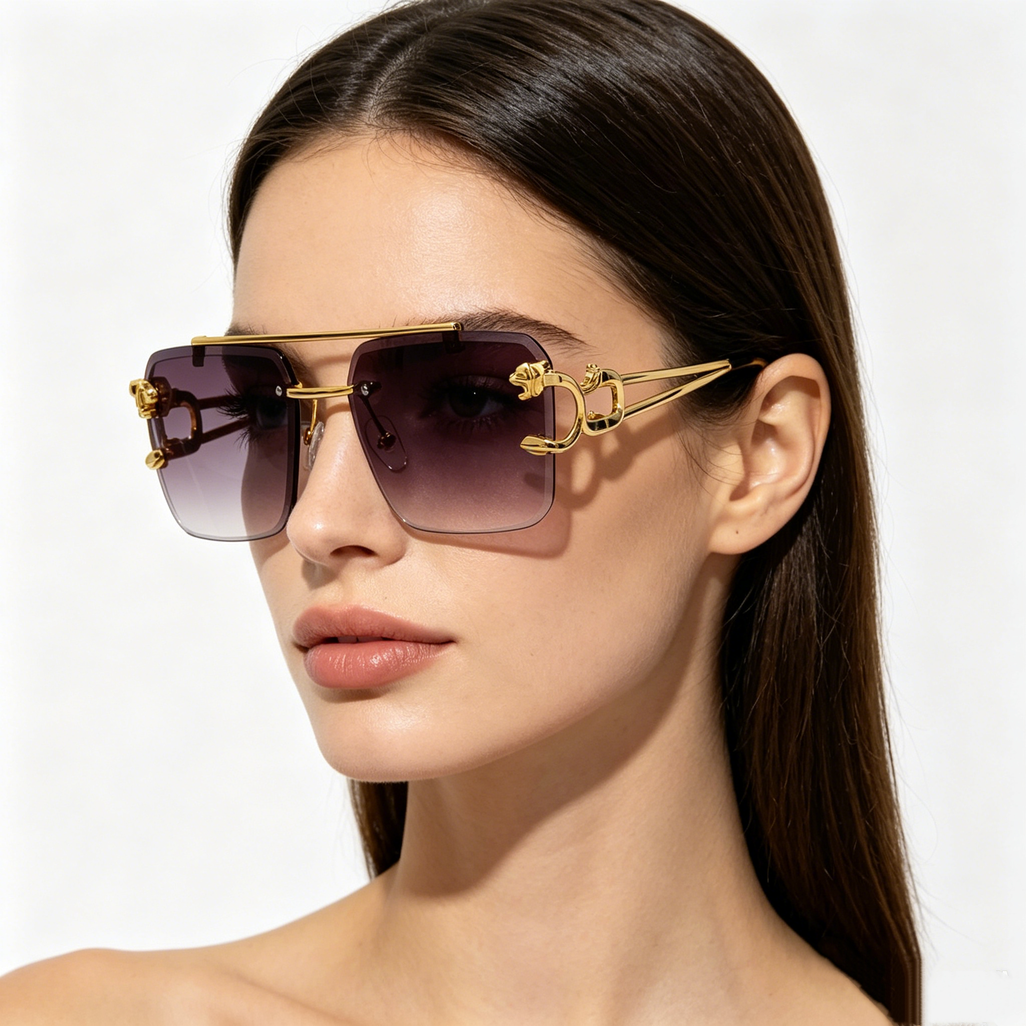 Double-Bridge Edge-Cut Cheetah Sunglasses: Stylish Sunglasses for Men and Women