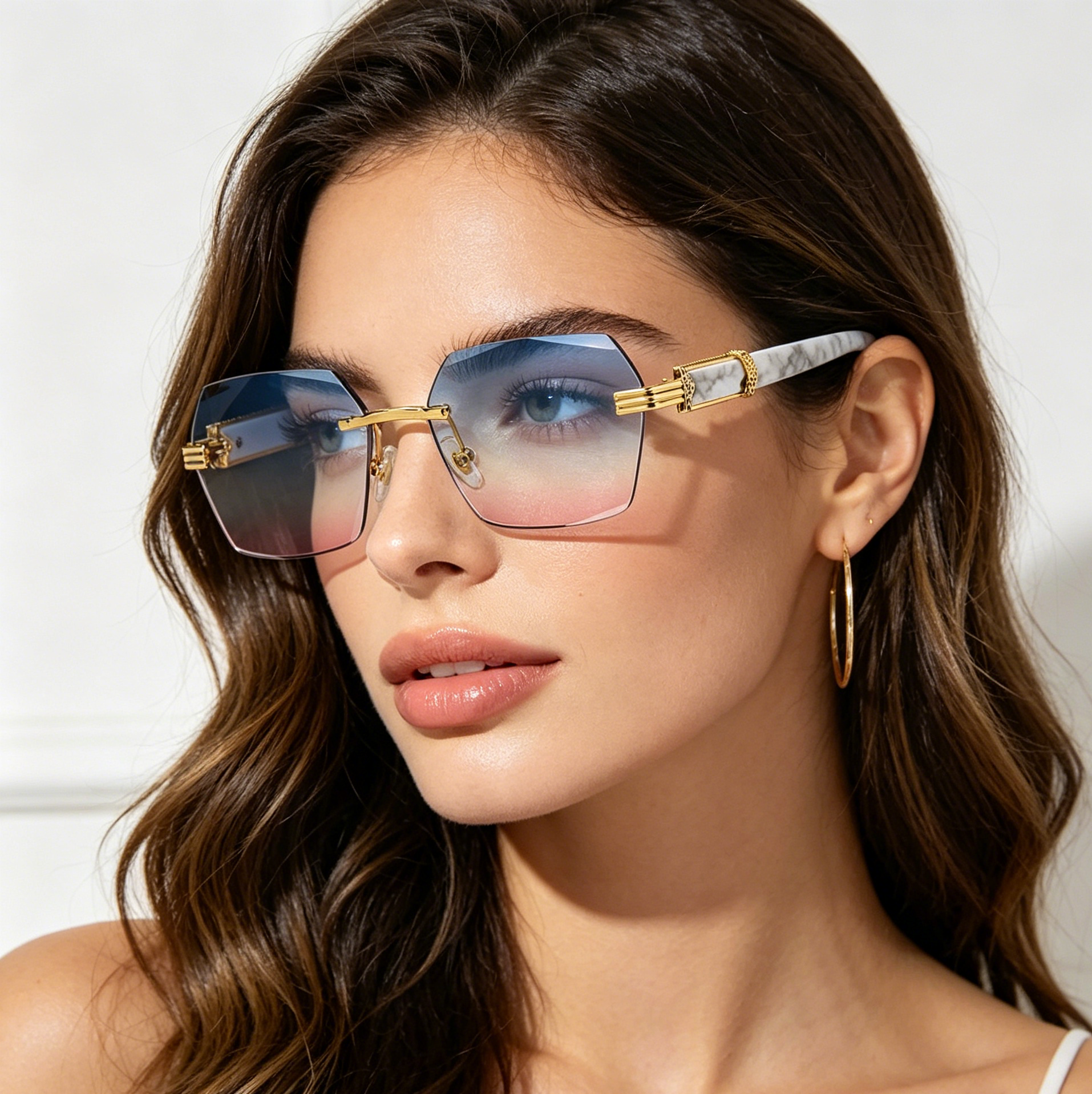 Women's Frameless Sunglasses with Gradient Lenses in Ocean Blue