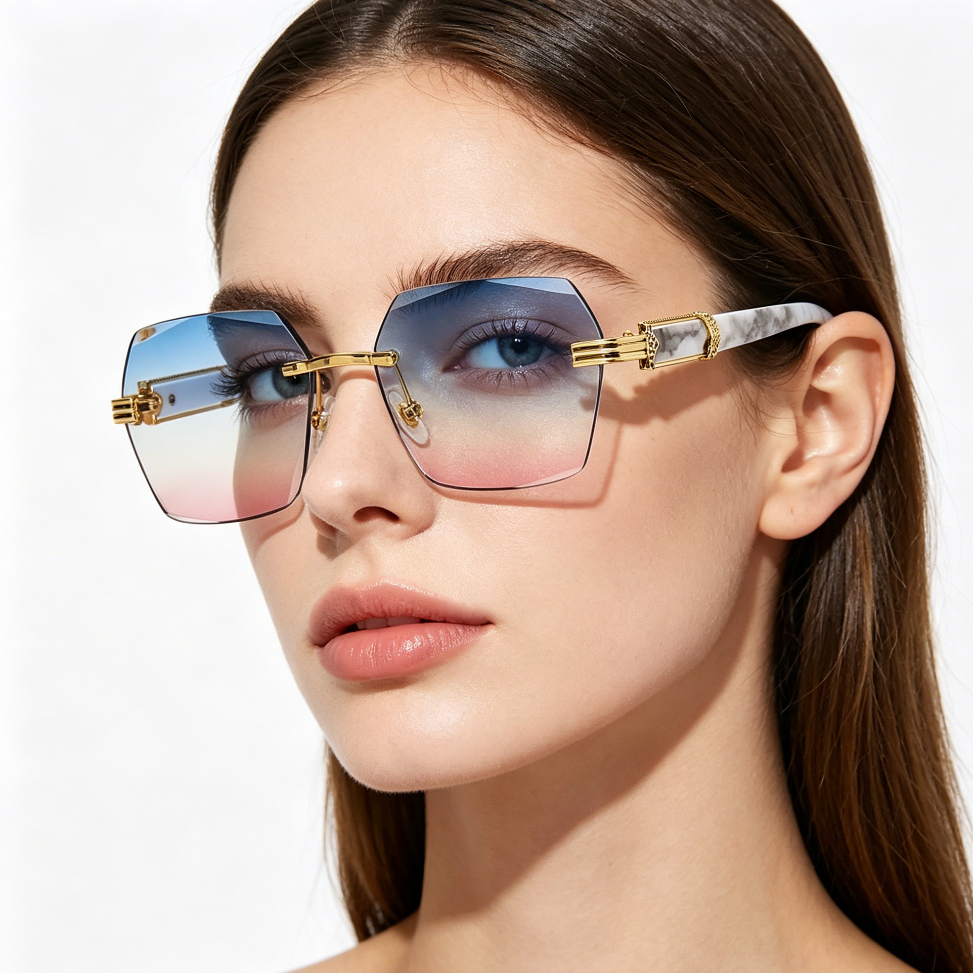 Women's Frameless Sunglasses with Gradient Lenses in Ocean Blue