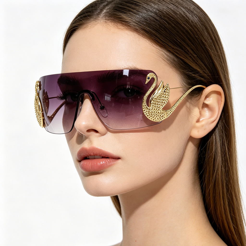 Rimless, edge-cut one-piece sunglasses with UV protection