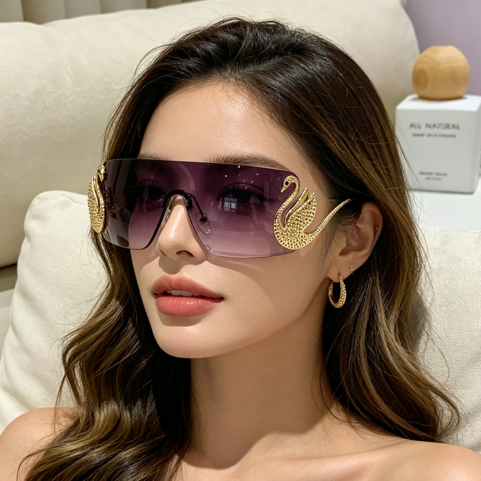 Rimless, edge-cut one-piece sunglasses with UV protection