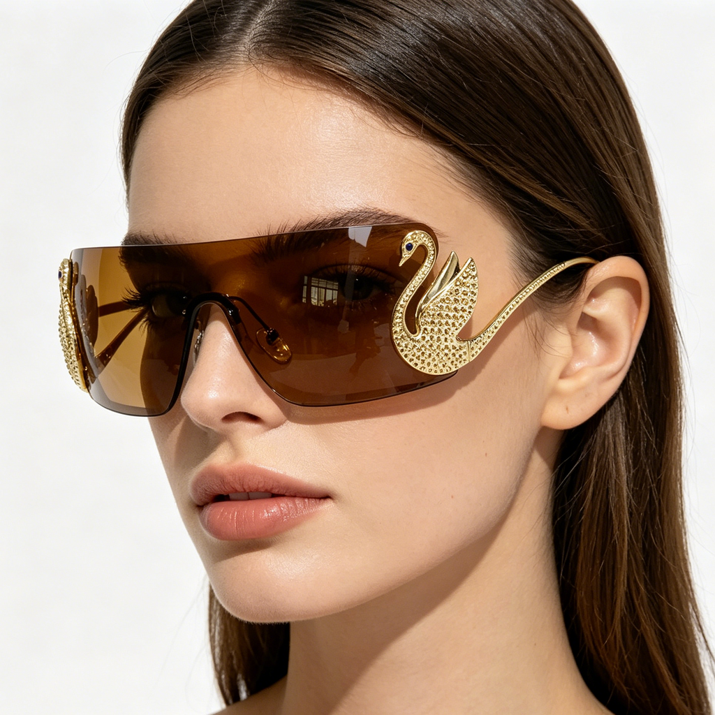 Rimless, edge-cut one-piece sunglasses with UV protection