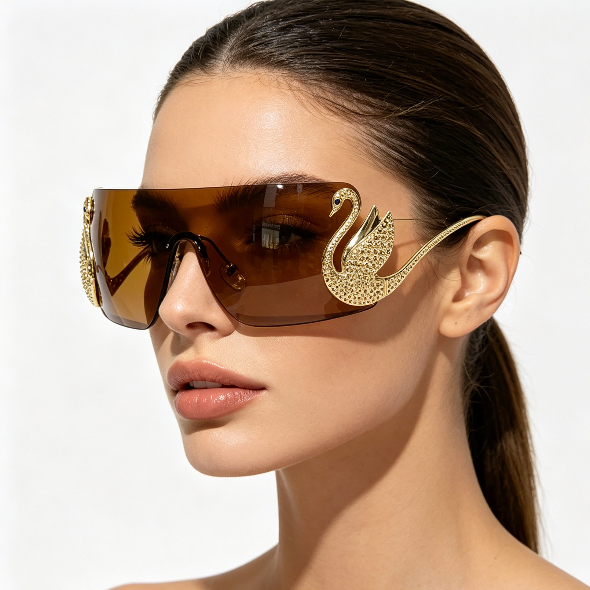 Rimless, edge-cut one-piece sunglasses with UV protection