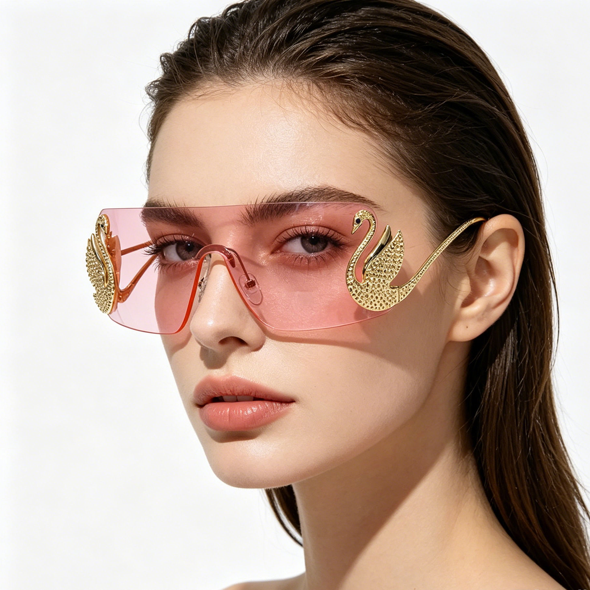 Rimless, edge-cut one-piece sunglasses with UV protection