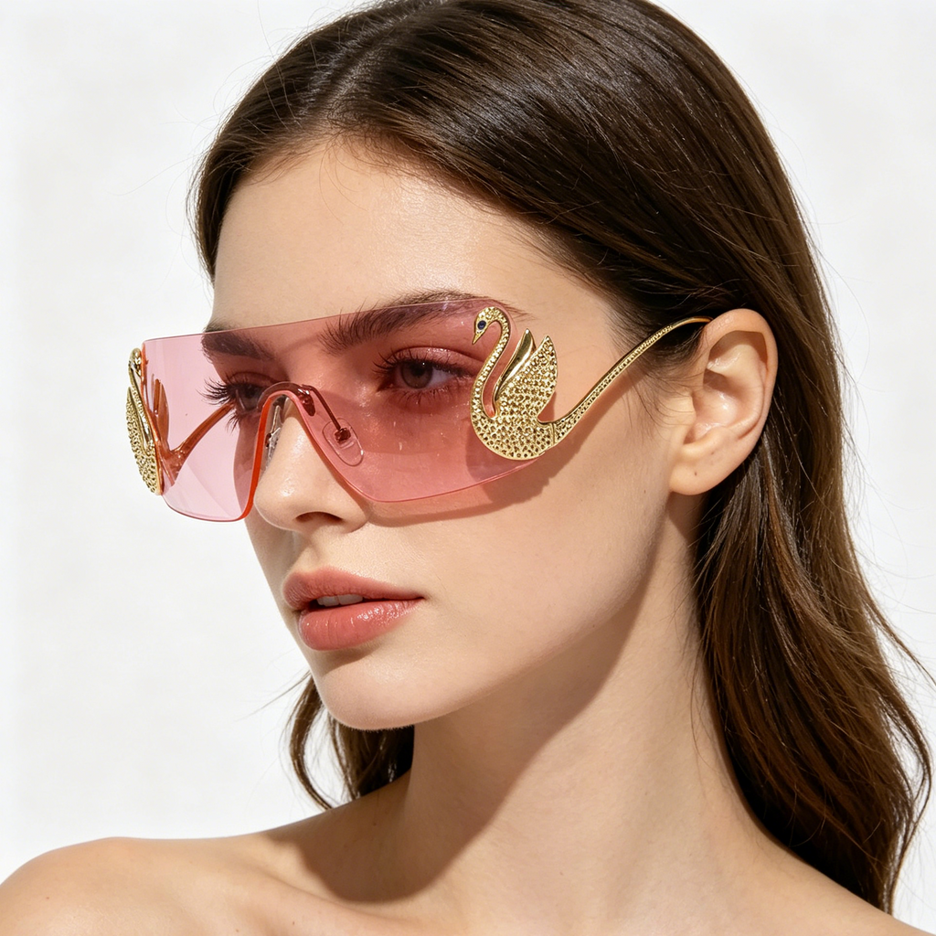 Rimless, edge-cut one-piece sunglasses with UV protection