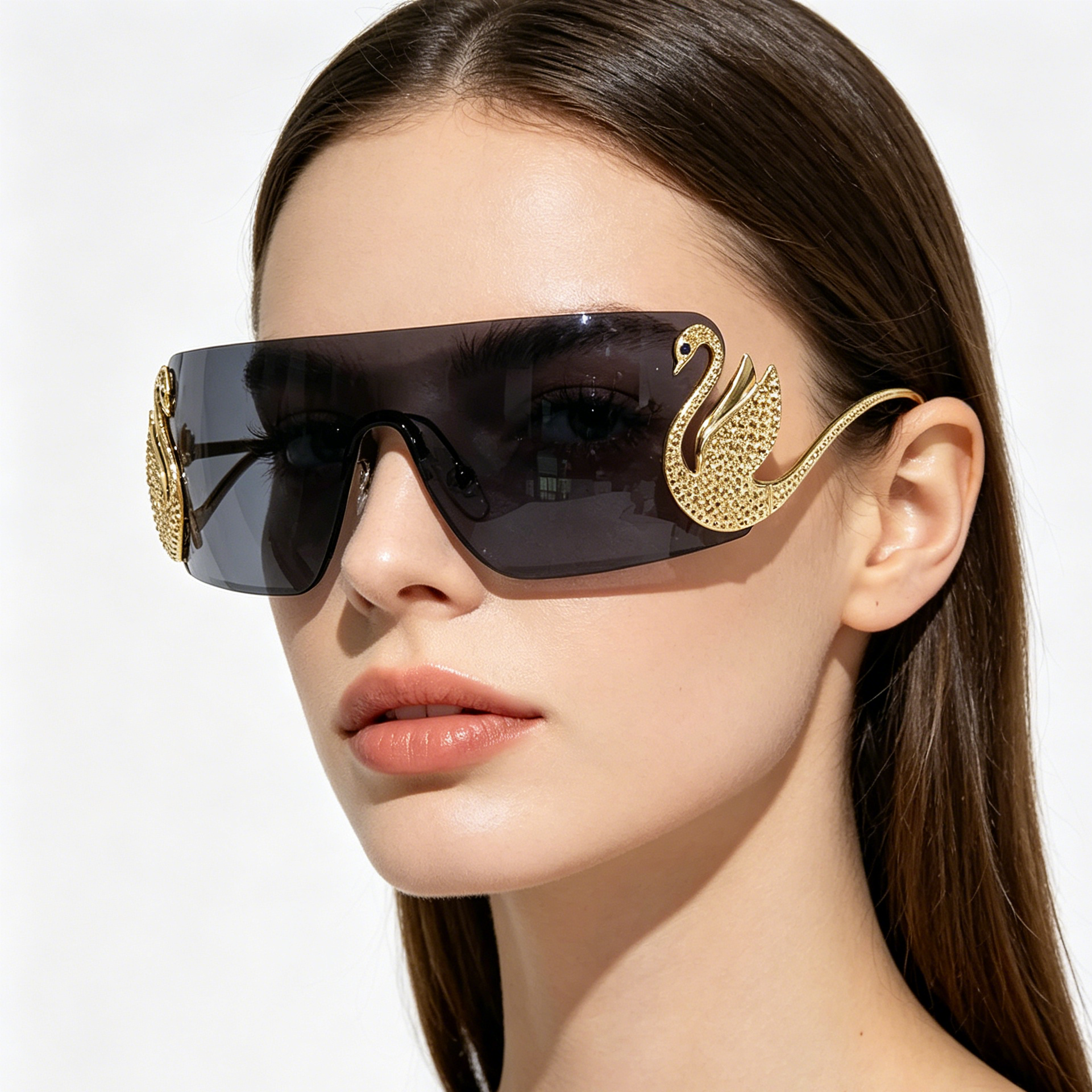 Rimless, edge-cut one-piece sunglasses with UV protection