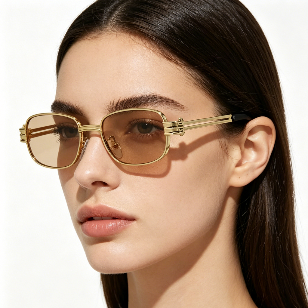Square-Frame Punk Metal Sunglasses for Men and Women with Openwork Temples
