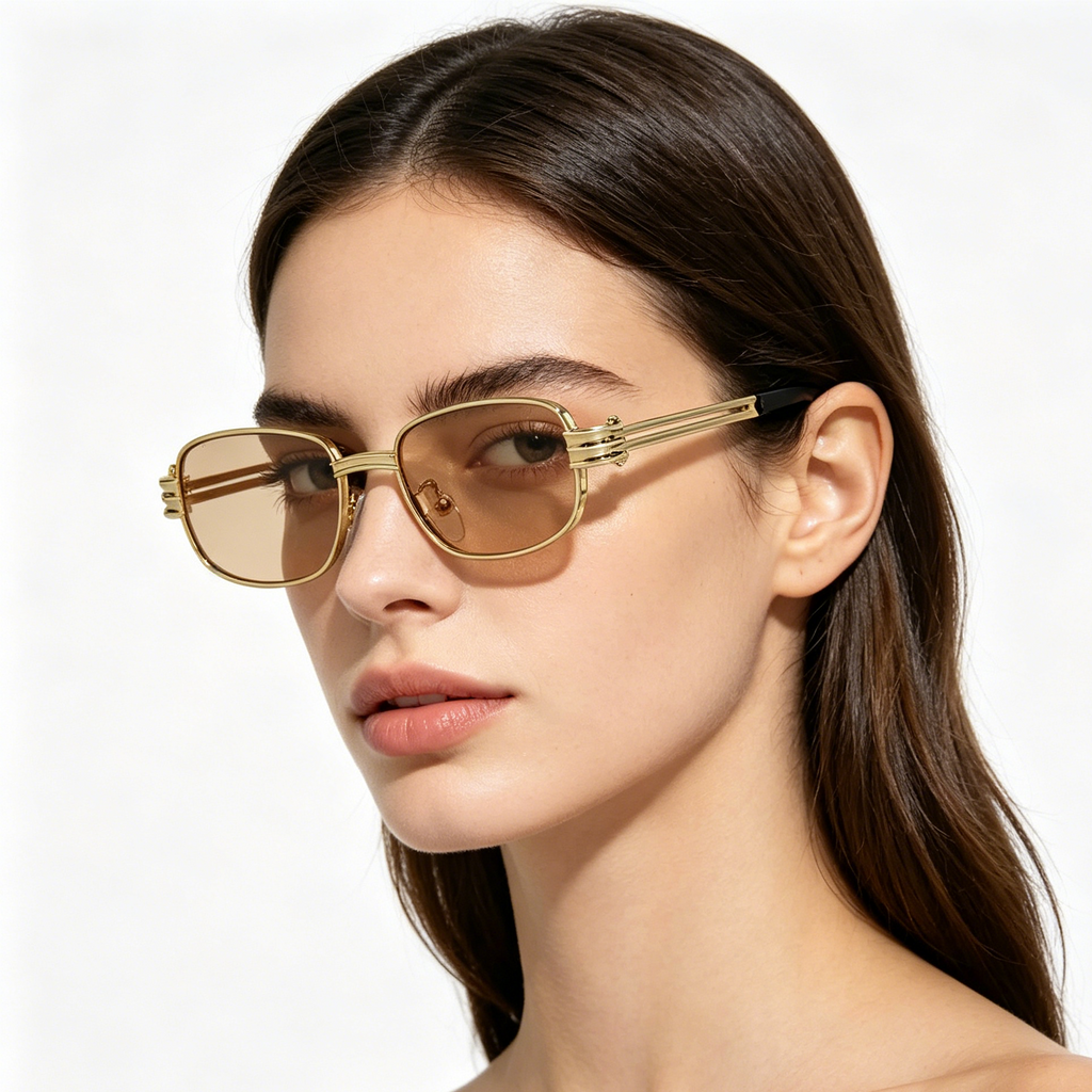 Square-Frame Punk Metal Sunglasses for Men and Women with Openwork Temples