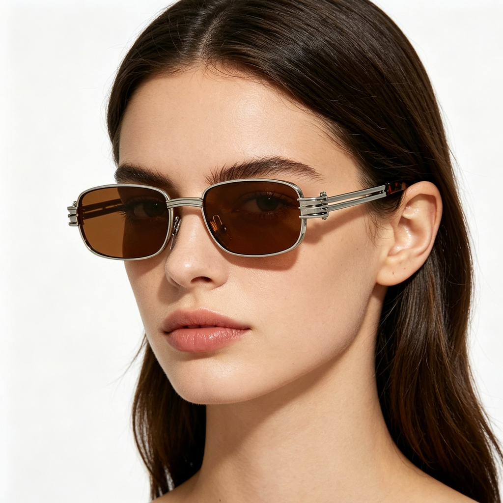 Square-Frame Punk Metal Sunglasses for Men and Women with Openwork Temples