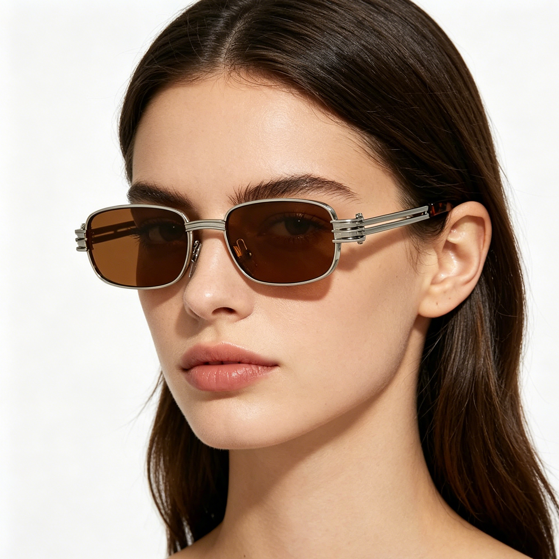 Square-Frame Punk Metal Sunglasses for Men and Women with Openwork Temples