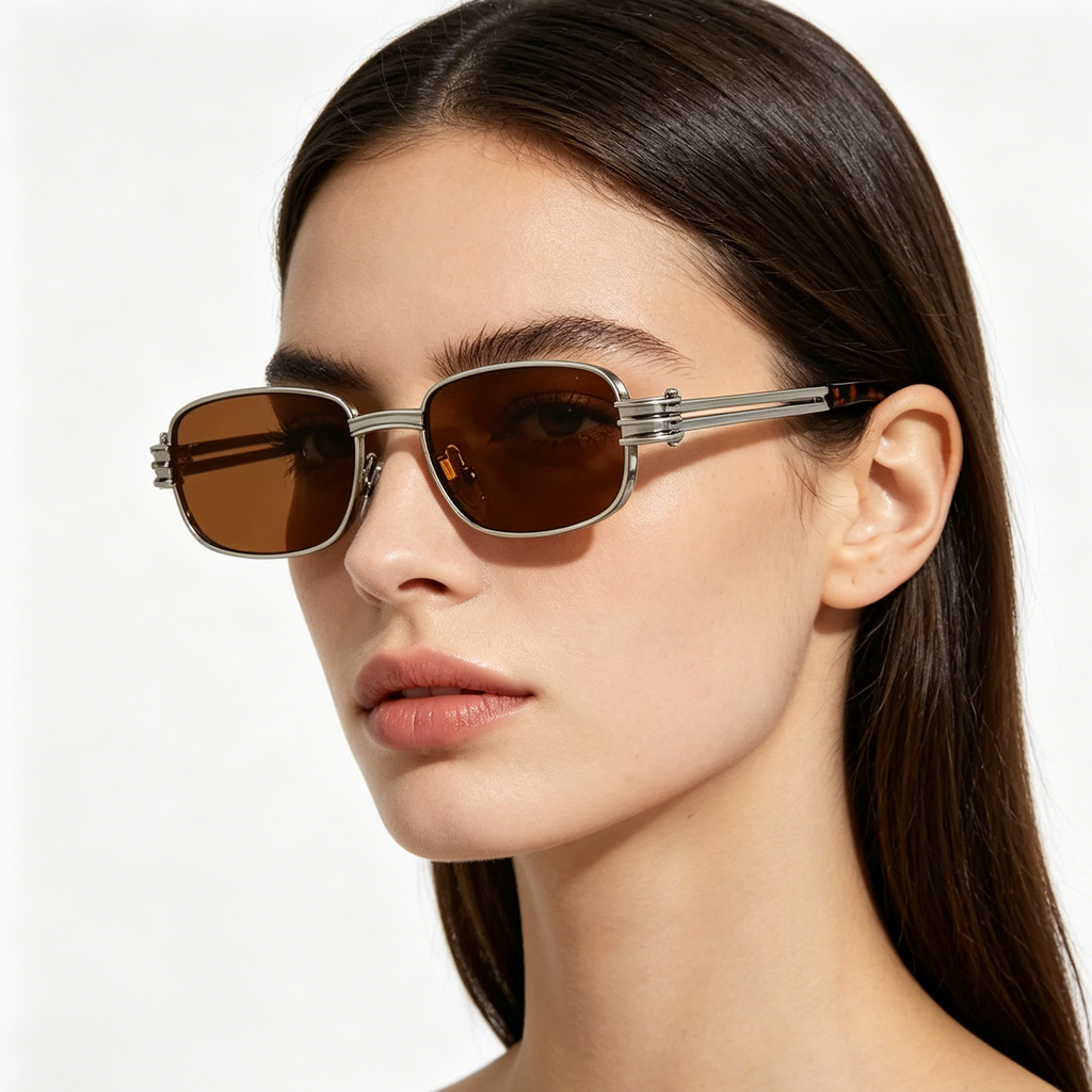 Square-Frame Punk Metal Sunglasses for Men and Women with Openwork Temples