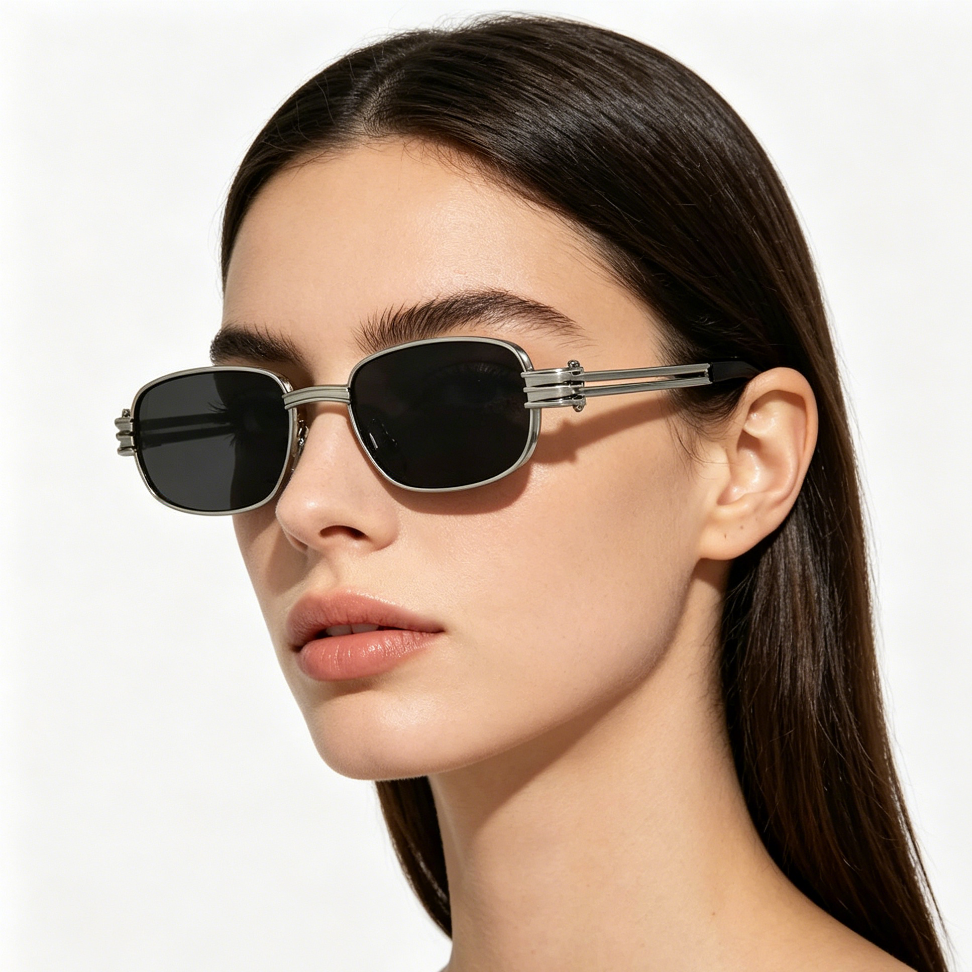 Square-Frame Punk Metal Sunglasses for Men and Women with Openwork Temples
