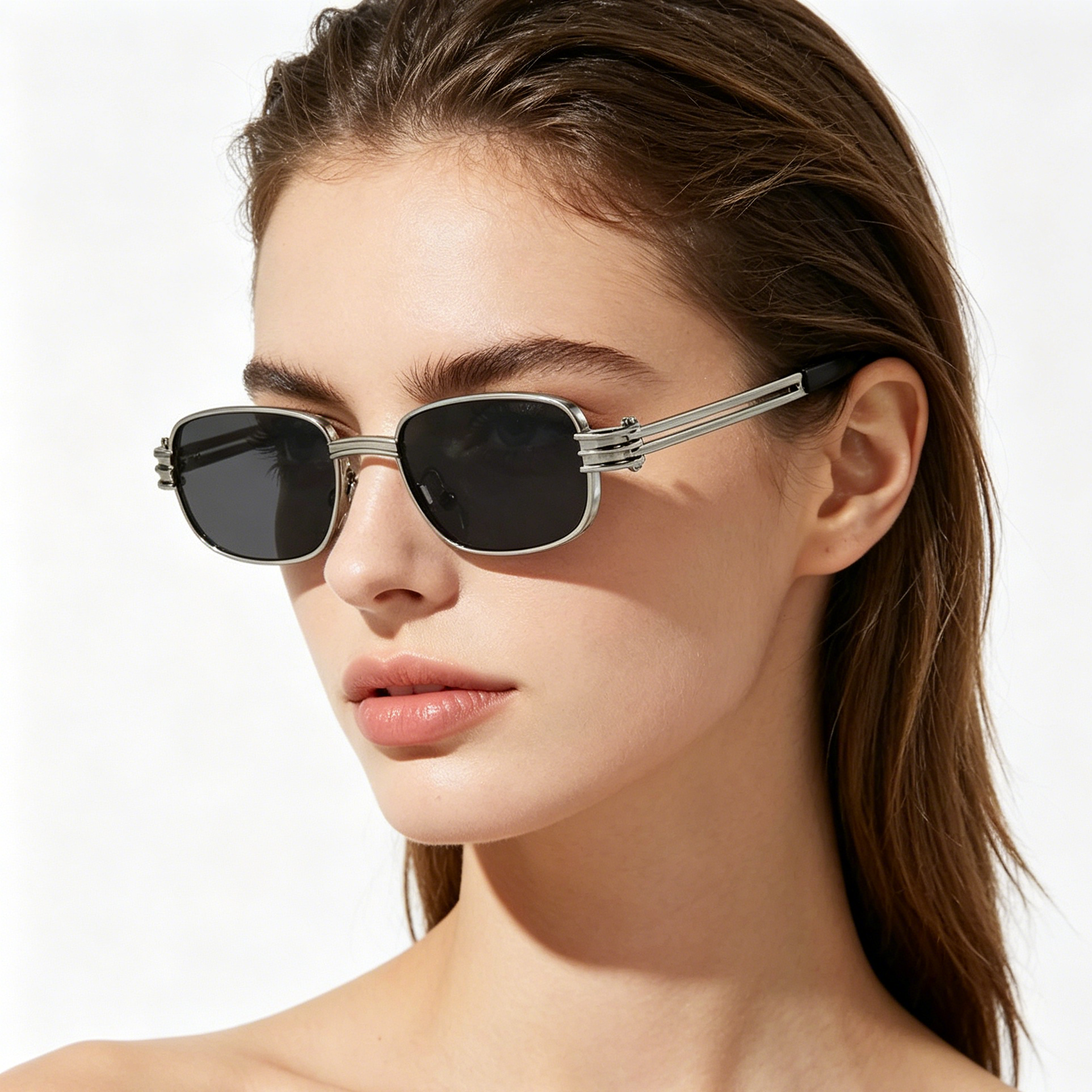 Square-Frame Punk Metal Sunglasses for Men and Women with Openwork Temples