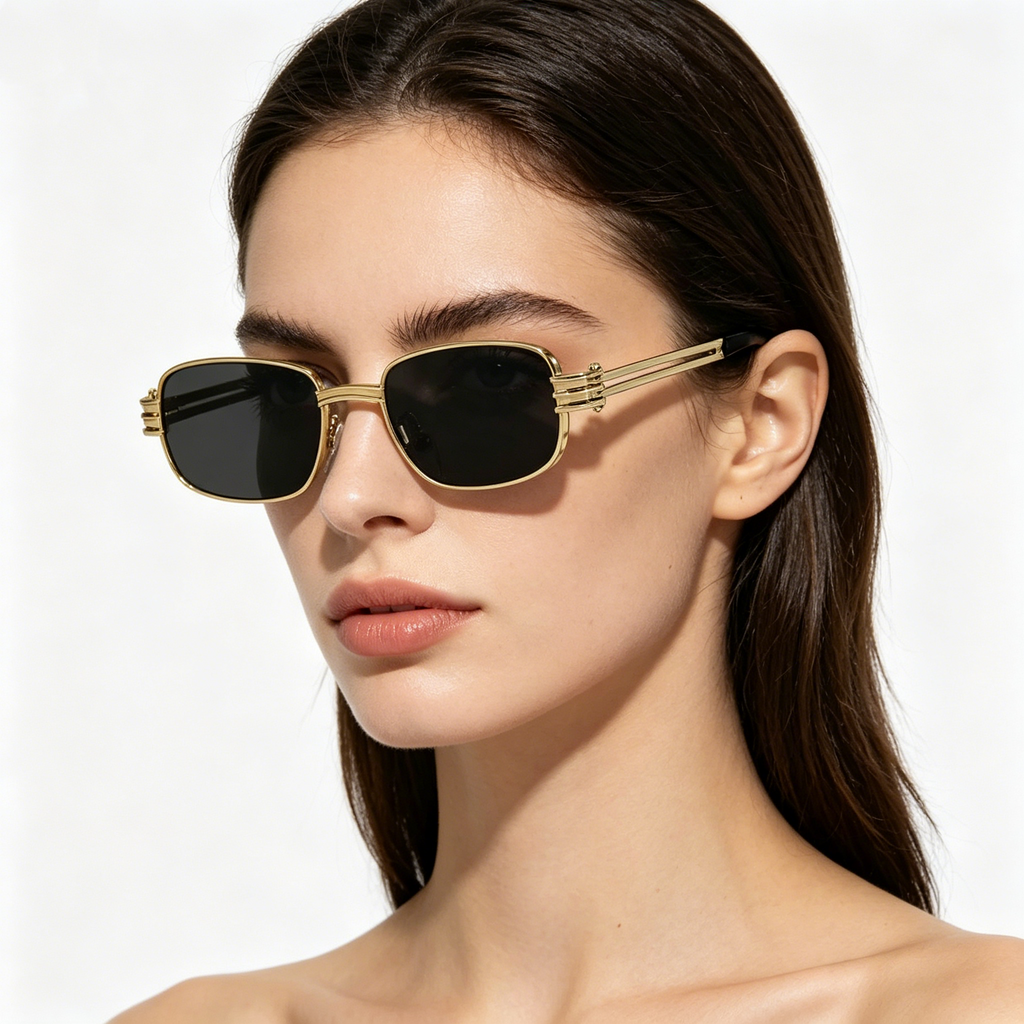 Square-Frame Punk Metal Sunglasses for Men and Women with Openwork Temples