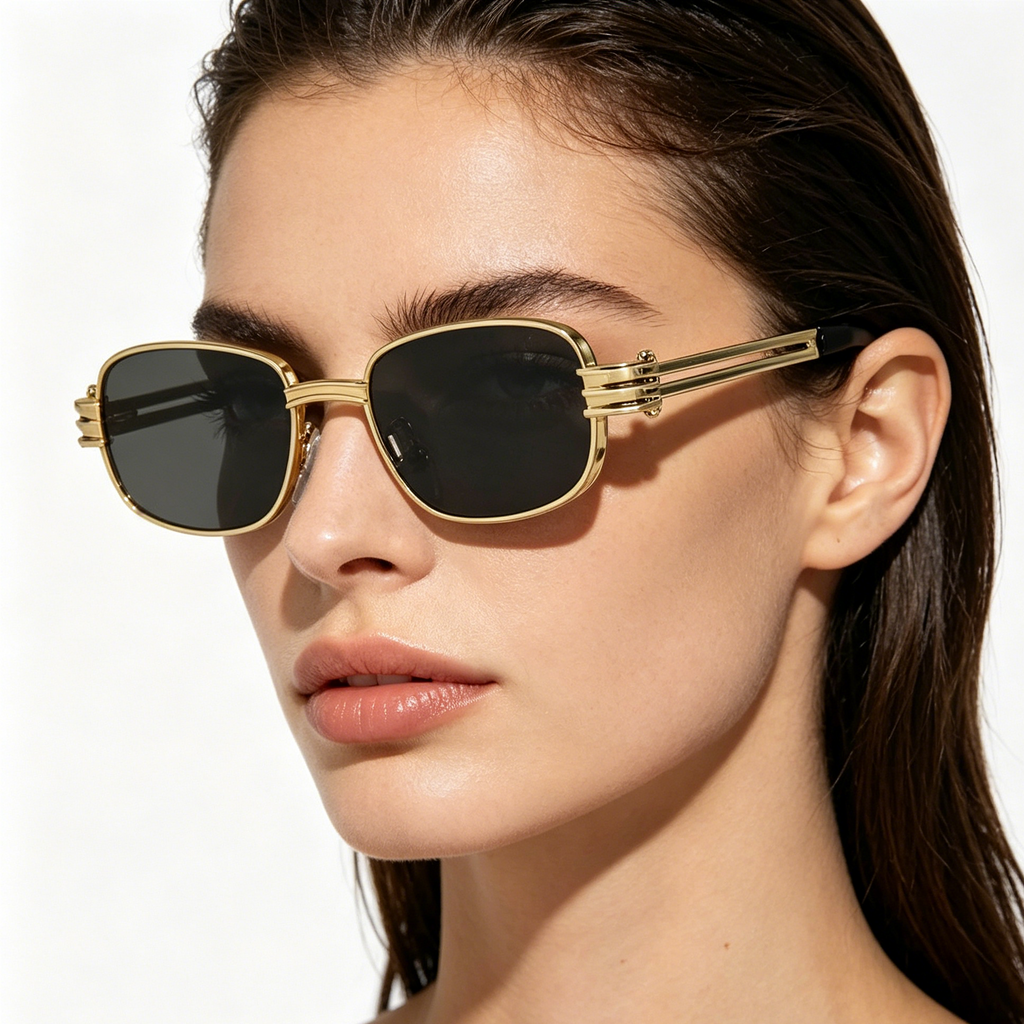 Square-Frame Punk Metal Sunglasses for Men and Women with Openwork Temples