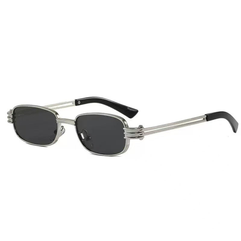 Square-Frame Punk Metal Sunglasses for Men and Women with Openwork Temples