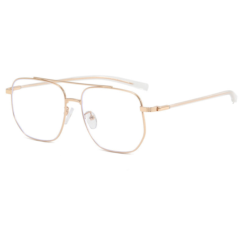 Women's Double-Bridge Blue Light Blocking Glasses with Large Metal Frames (Plain Lenses) / Men's Prescription Glasses Frames