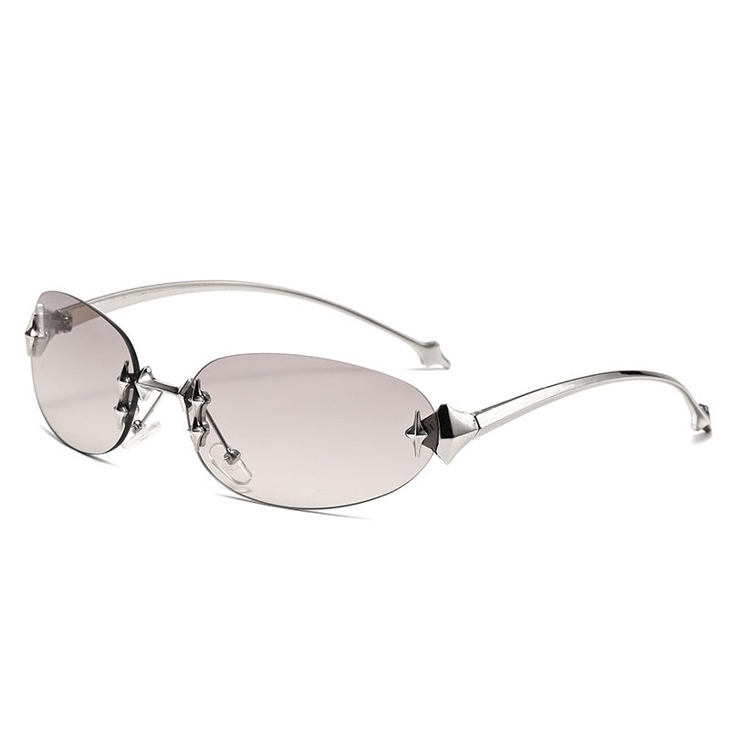 Women's Star-Patterned Oval Cat-Eye Frameless Sunglasses