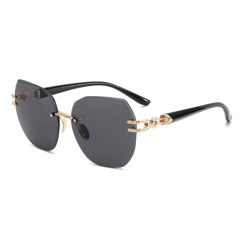 Rimless Sunglasses for Women: Large-Frame Round-Face Sunglasses with UV Protection