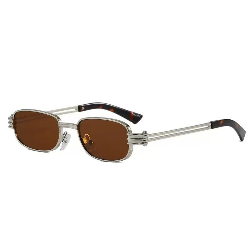 Square-Frame Punk Metal Sunglasses for Men and Women with Openwork Temples