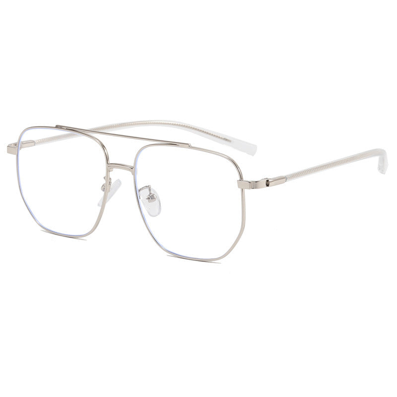 Women's Double-Bridge Blue Light Blocking Glasses with Large Metal Frames (Plain Lenses) / Men's Prescription Glasses Frames