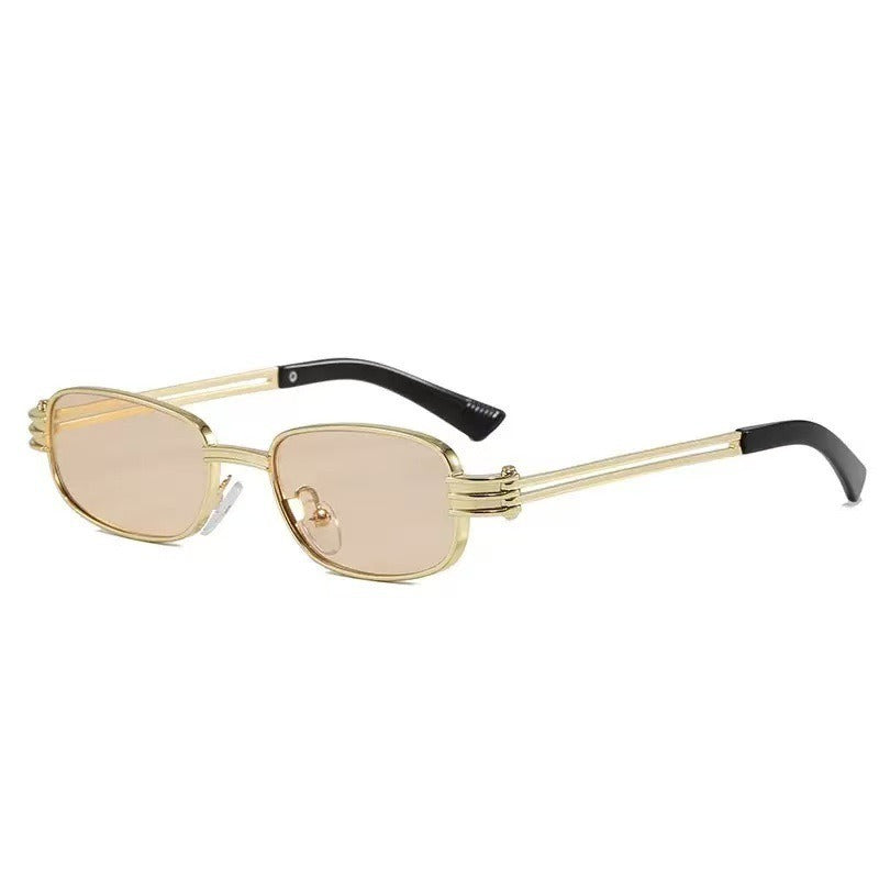 Square-Frame Punk Metal Sunglasses for Men and Women with Openwork Temples